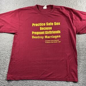 VINTAGE COREY HOLCOMB SHIRT MENS 3XL RED COMEDIAN SAFE SEX DOUBLE SIDED Y2K TEE
